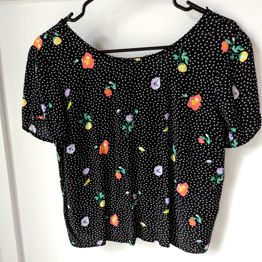 A&F Black Polka Dot Floral Crop Top